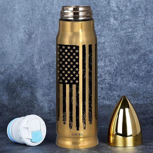 American Flag Stainless Steel Tumbler – 17oz Vacuum Insulated Tumbler with Black USA Flag Design – Patriotic Christmas, Birthday & Retirement Gifts for Veterans, Military, Police, Firefighters
