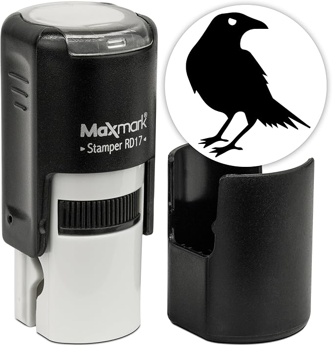 MaxMark Round Self Inking Halloween Stamp - Crow - Black Ink
