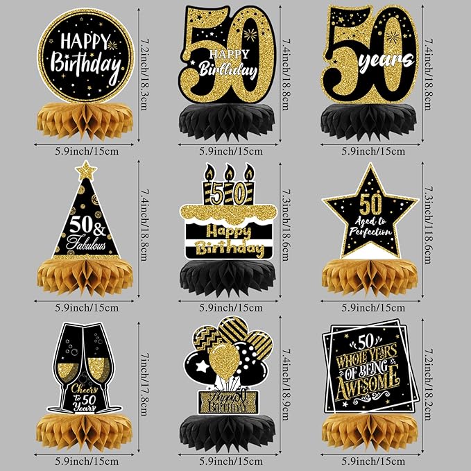 9 Pieces 50th Birthday Decorations 50th Birthday Centerpieces for Tables 50th Birthday Party Decorations for Men and Women (50th)