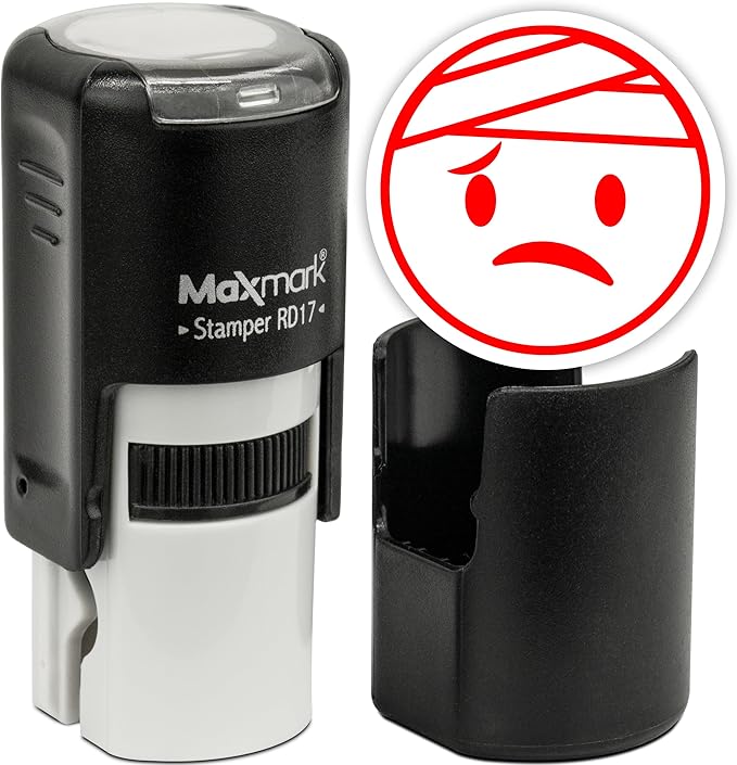 MaxMark Round Self Inking Emoji Stamp - Sick - Red Ink