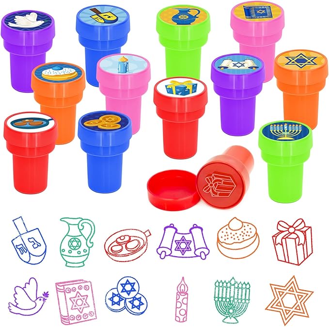 Cinrobiye 24Pcs Hanukkah Party Stampers for Boys Girls, Jewish Holiday Party Favors, Festival of Lights Goodie Bag Fillers, Classroom Rewards, Carnival Prizes, Pinata Stuffers for Chanukah Party Gifts