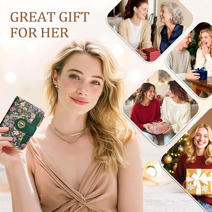 Floral Flowers Small Wallet Women RFID Blocking Bifold, Credit Card Holder, Zipper Coin Pocket, PU Leather, Compact, Travel, 4 ID Window, 14 Card Slots, Cash Purse, Ladies Woman Female Girls