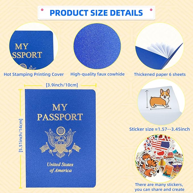30 Pcs Fake Passport Book for Kids with 300 Non-Repeating Stickers (Including 6 Themes), Suitable for Party Favors, Scrapbooking, Arts and Crafts, School Supplies, Wall Stickers…