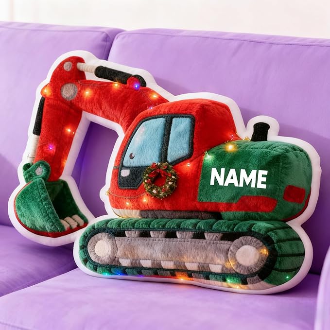 Personalized Excavator Shaped Pillow, Custom Name Plush Stuffed Pillows, Suitable for Beds, Sofas, Bedrooms, Living Rooms Custom Decorative Cushion Gifts for Birthday and Anniversary