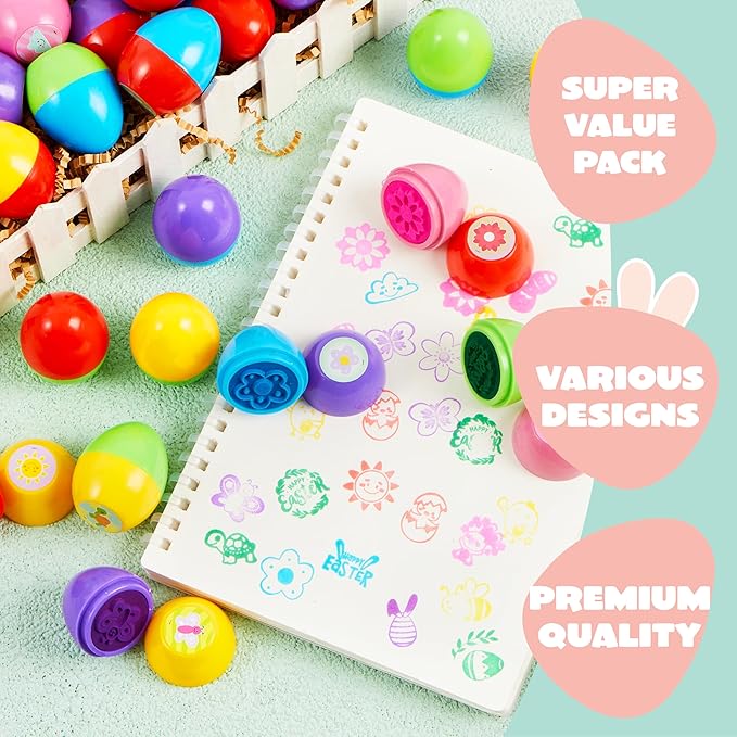 JOYIN 24Pcs Easter Egg Stampers Toys for Easter Eggs Hunt Game, Basket Stuffers Fillers, Kids Party Favor, Assorted Self-ink Stamp for Classroom Exchange and Prize Supplies Gifts