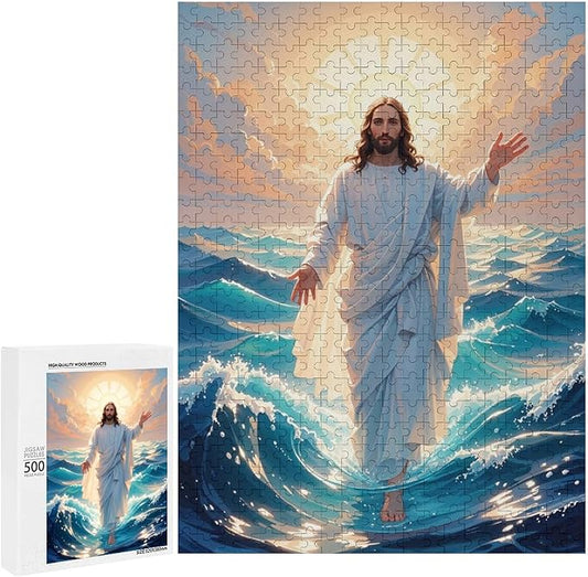 Jigsaw Puzzles for Adults 500 Piece - Jesus Walk On Sea Wooden Puzzle，Unique Gifts for Wall Art ，Family Puzzles，Educational Games，Challenge Puzzles Puzzle Games