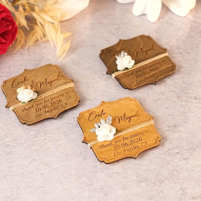 Wooden Wedding Favors Magnet for Guests Bulk - Wedding Favor Magnet - Wedding Favors and Party Magnets - Pack of 10-300 Birthday and Party Magnets - Wedding Favors