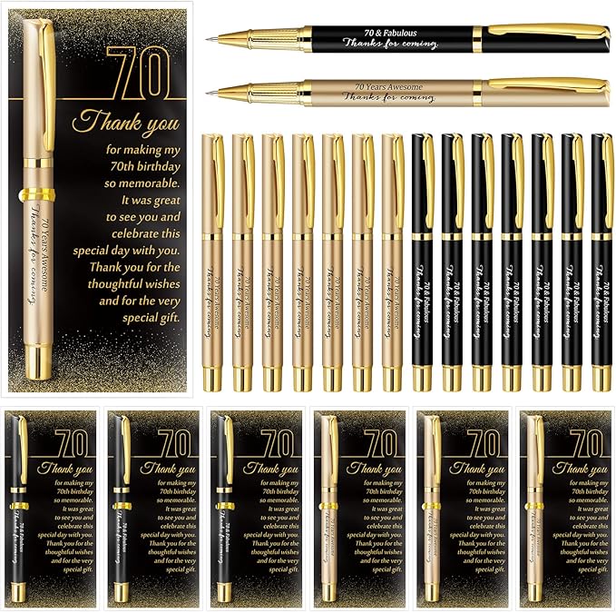50 Set 70th Birthday Party Favor for Guest Anniversary Party Favor with Black and Gold Ballpoint Pens and Thank You Cards for Women Men Birthday Anniversary Appreciation Gifts