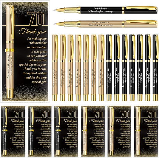 50 Set 70th Birthday Party Favor for Guest Anniversary Party Favor with Black and Gold Ballpoint Pens and Thank You Cards for Women Men Birthday Anniversary Appreciation Gifts