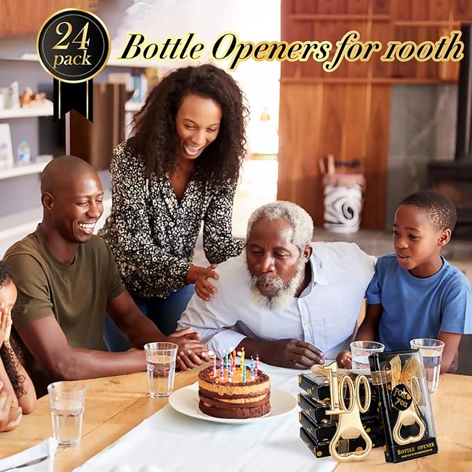 24 Packs of 100th Party Favors Bottle Openers for Birthday, Anniversary, and Wedding Guests Perfect Souvenirs with Gift Boxes and Decorations for Adults