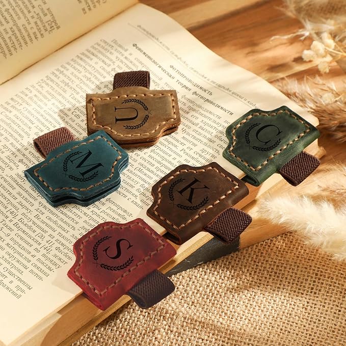 Magnetic Bookmarks with Pen Holder, 26 Letters Name Initia Personalized Leather Book Mark, Gifts for Book Lovers Readers Teacher Women Men