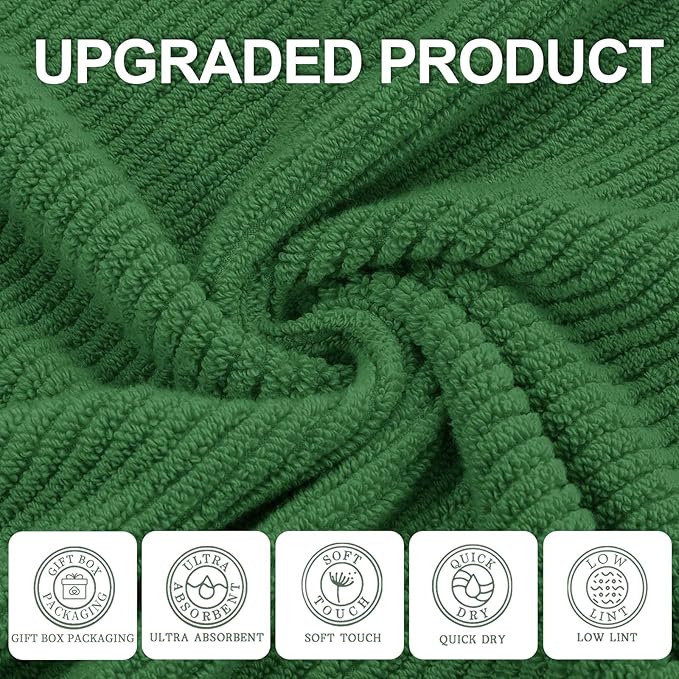 VOOVA & MOVAS 3 Piece Towel Set - 100% Cotton | Quick Dry | Light Weight | Thick | Soft, 1 Large Bath 30"x56", 1 Hand 18"x28",1 Wash Cloth 13" x 13", Luxury Towel Gift Set, Hunter Green