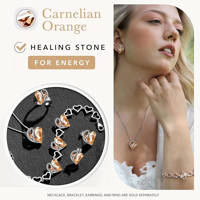 Leafael Valentine's Day Gift Necklaces for Women, Infinity Love Birthstone Heart Crystal Pendant, Birthday Anniversary Jewelry for Wife, Mom, and Her, Silver Plated, 18" + 2" Adjustable Chain