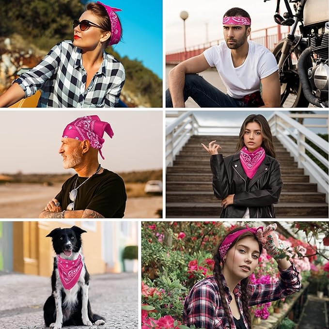 PLULON 30 Pack Bandanas for Men Women, Polyester Novelty Paisley Pattern Bandana Headbands Wristband Neckerchief Cowboy
