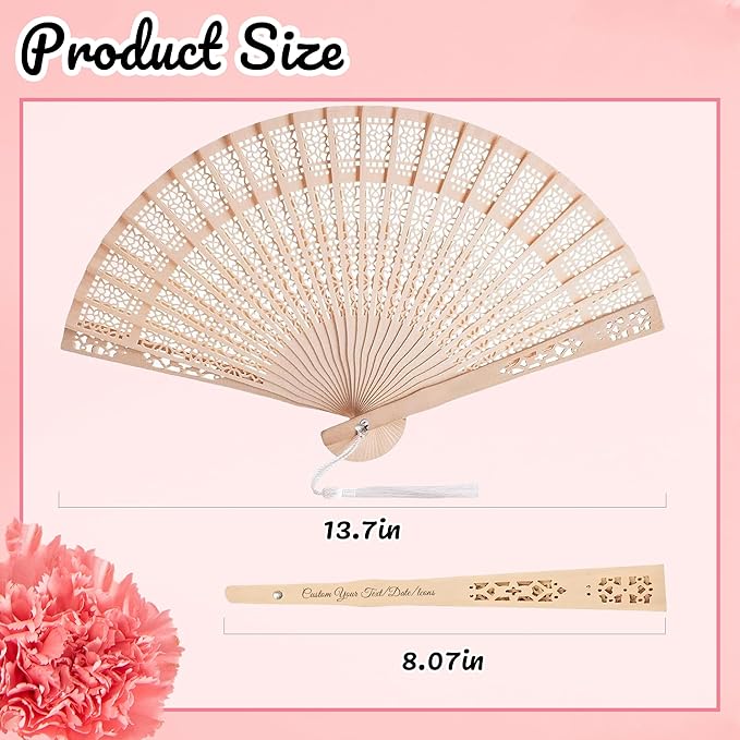 MBDFUT 20Pcs Wedding Fans Personalized Sandalwood Hand Fans with Organza Bags Hand Fans for Women Foldable Custom Wooden Fans Handheld with Text/Date Wedding Party Favors for Guests (20)