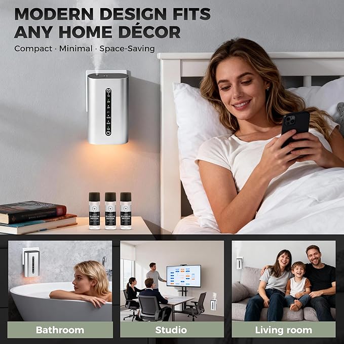 Smart Plug-in Scent Diffuser Set, Waterless Scent Diffusers Home, Cold Air Mist, Timer Control, and 3 Mist Intensity Settings, Suitable for Home, Office, and Small Spaces,White