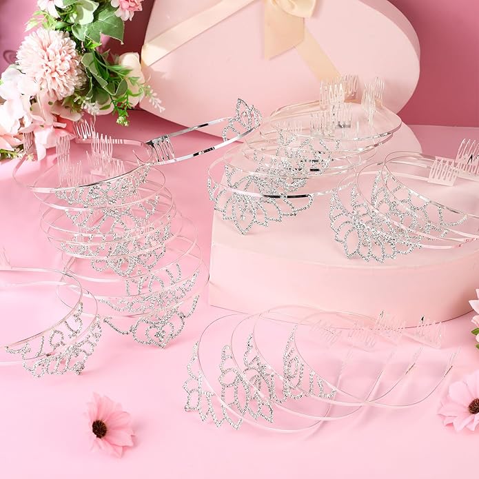 Riceshoot 50 Pcs Tiara Crowns Bulk for Women Crystal Princess Tiara Queen Rhinestone Crown with Comb Silver Bridal Wedding Headband for Women Prom Birthday Party Hair Accessory