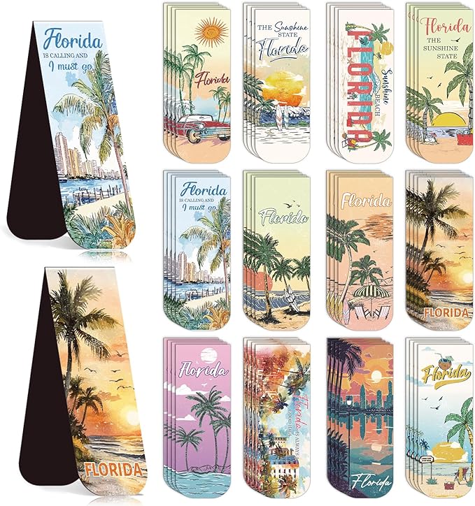 Florida Magnetic Bookmark Gifts - 48PCS Traveling City Magnetic Bookmarks USA City Book Marks Page Magnets Marker Clip for Women Book Lovers Traveler Students Teacher Florida Souvenirs Gift