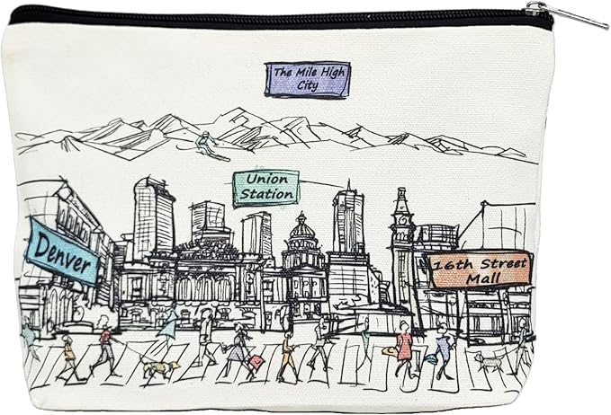 Cities Around the World Artwork Cosmetic Bag Series – Designed in USA, Travel Makeup Bag with Zipper, Souvenir Gift for Women, Artwork Organizer for Purse or Toiletry (Denver)