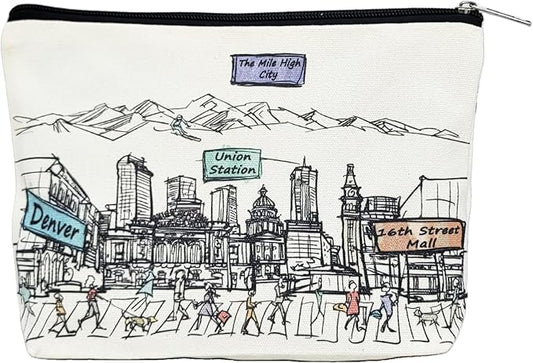 Cities Around the World Artwork Cosmetic Bag Series – Designed in USA, Travel Makeup Bag with Zipper, Souvenir Gift for Women, Artwork Organizer for Purse or Toiletry (Denver)