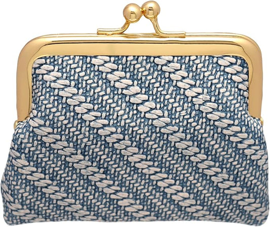 Coin Purse Vintage Bag Lock Wallet Buckle Kiss Lock change purse change holder wallet coin Leather coin wallet(A blue)
