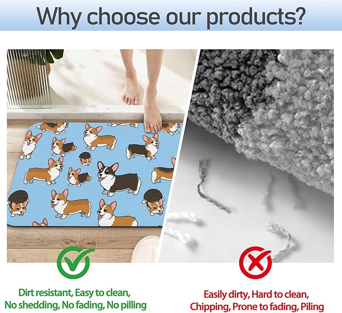 Cute Puppy Dog Bathroom Rug 29.5"x17",Quick-Drying Super Absorbent Diatomite Bath Mat with Non-Slip Backing, Thin Washable Bathroom Floor Mat Fits Under Door for Shower, Sink, or Tub
