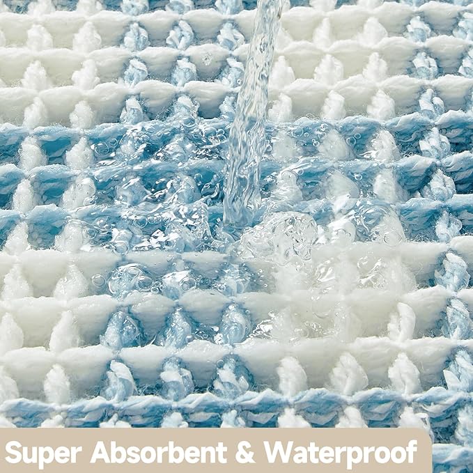 Waffle Bath Mat, Boho Bathroom Rugs Non Slip Washable Absorbent Checkered Bathroom Mat Quick Dry Cute Bath Mat, 24"x16" Blue and White