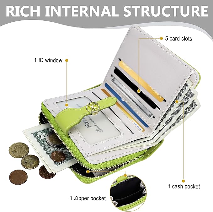Womens Wallet Cute Small Wallets for Women Green Coquette Bow Women's Wallet Kawaii Card Wallets for Women Ladies Bow Stuff