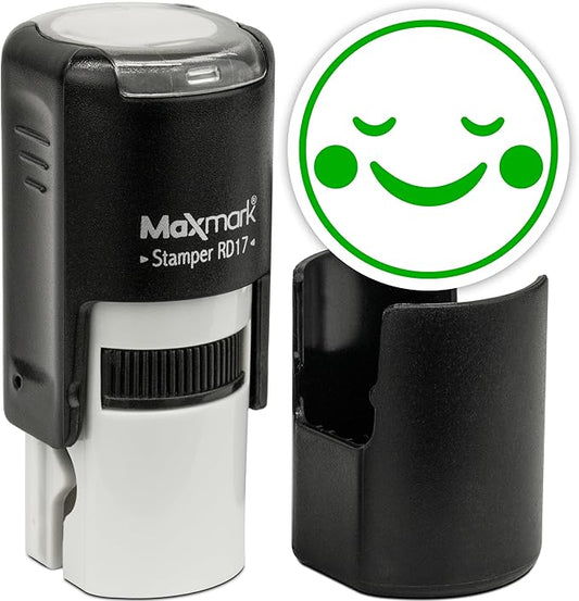 MaxMark Round Self Inking Emoji Stamp - Peace - Green Ink