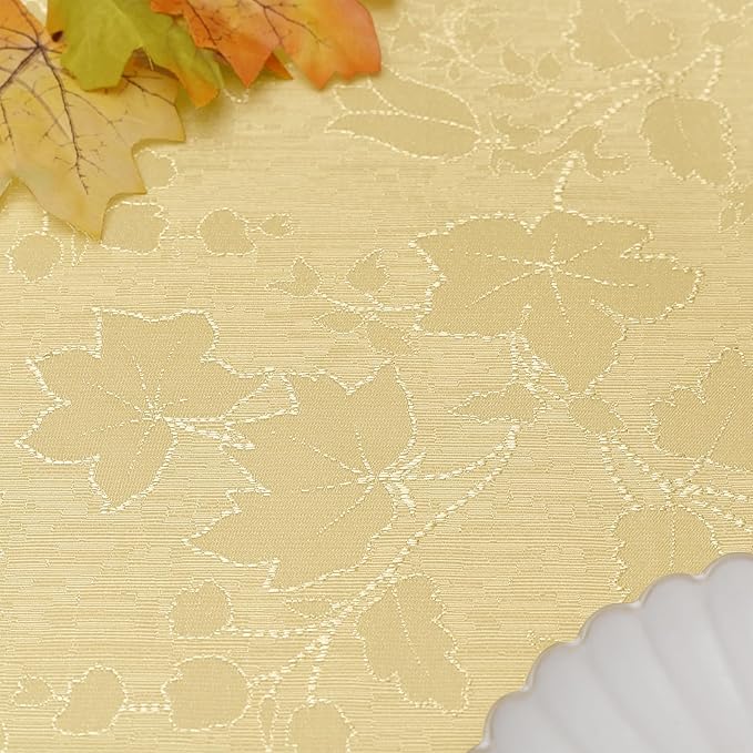 misaya Rectangle Thanksgiving Tablecloth, Waterproof Jacquard Fall Table Cloth, Damask Cloth Table Cover for Harvest Decor (60" x 102", Yellow Maple Leaf)