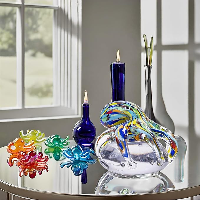 Hand Blown Art Glass Octopus Figurine on Crystal Ball | Handmade Sea Creature Collectible, Ocean Theme Desk Paperweight & Aquarium Decor (Turquoise)