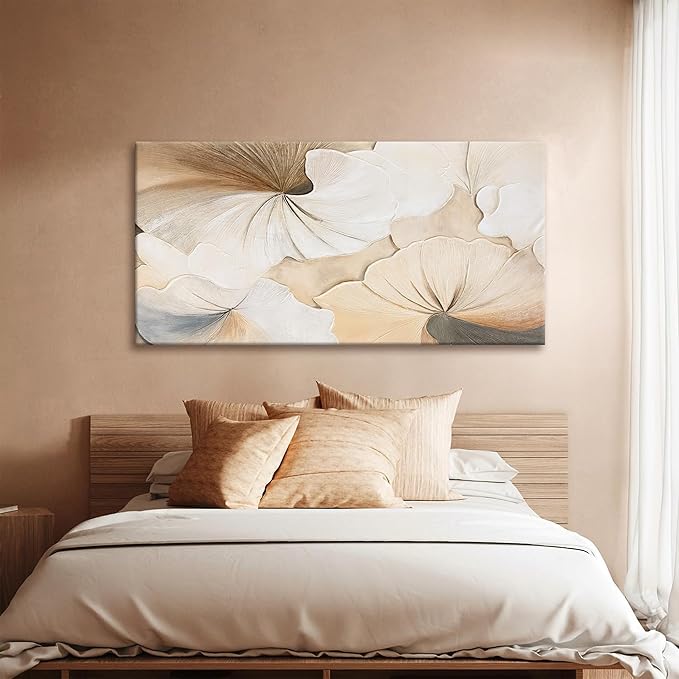 Suconvng Canvas Art Wall Decor Abstract Floral Wall Art For Living Room Modern Abstract Wall Decor Prints Pictures Brown White Flower Wall Art Picture For Bedroom Hotel Home Artwork 24x48 Inch