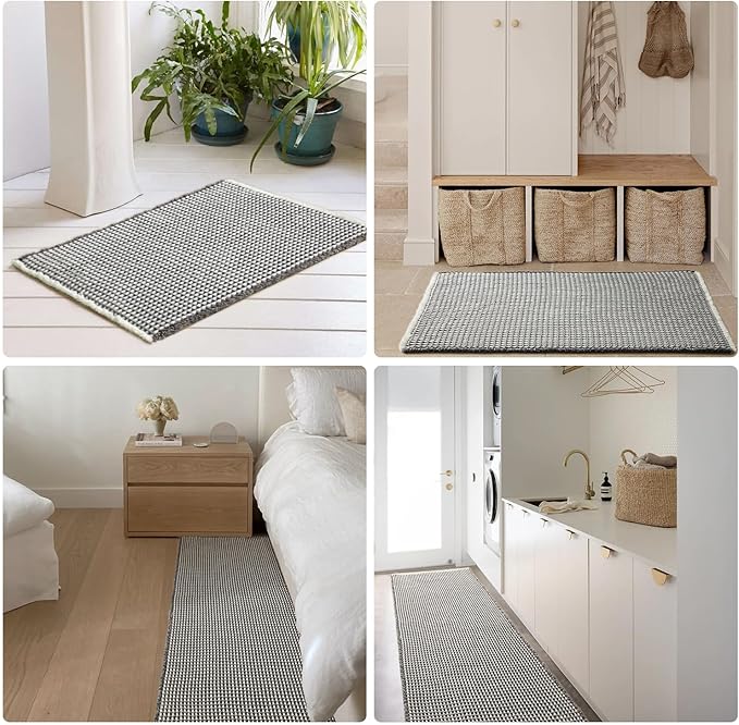 Waffle Bath Mat, Boho Bathroom Rugs Non Slip Washable Super Absorbent Quick Dry Bath Mat Farmhouse Bathroom Decor, 30"x20" Grey and White