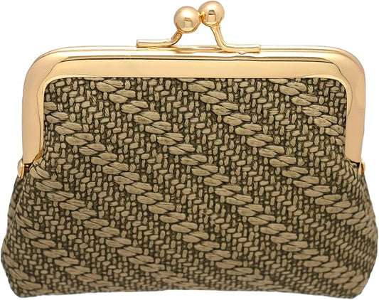 Coin Purse Vintage Bag Lock Wallet Buckle Kiss Lock change purse change holder wallet coin Leather coin wallet(A Brownish-green)
