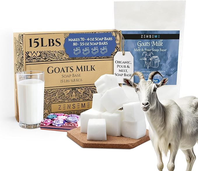 15 LBS Goats Milk Soap Base - Melt and Pour Supplies Kit for Soap Making - SLS/SLES & PEG free - Gentle & Natural Organic Vegetable Ingredients - Make Your Own Bulk For Adult Soapmaker - Easy to cut