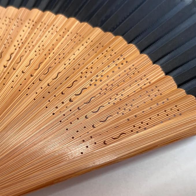 Hand Fan for Vintage Japanese Bamboo Silk Elegant for Dance Music Festival Wedding Church Decoration Party (Black, Medium)