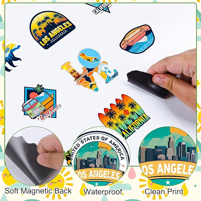 California Fridge Magnet Stickers - 20 Pcs Los Angeles Refrigerator Magnet USA State California Souvenirs Gifts Refrigerator Stickers for Home Kitchen Office Cruise Door Decor
