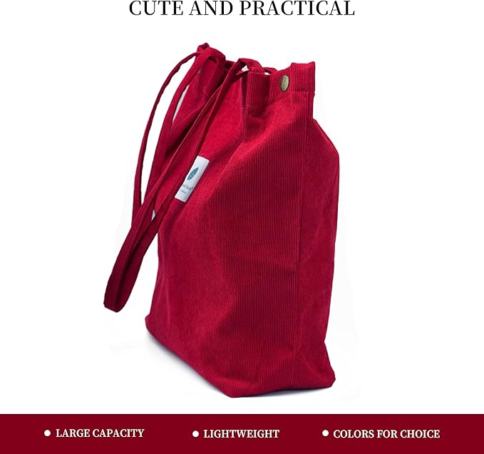 Corduroy Tote Bag Cute Tote Bags for Women Shoulder Bag with Inner Pocket for Work Beach Travel and Shopping Grocery
