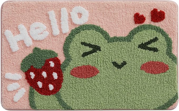 Ankah Bath Mat Cute Shower Rug, Luxury Shaggy High Absorbent and Anti Slip, Machine Washable Fit for Bathtub, Shower and Bath Room, (17.71"x 25.59", Hello Frog)
