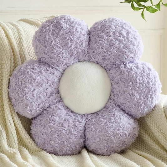 Flower Pillows, Decorative Throw Pillow with Soft Plush for Couch, Flower Shaped Pillow Home Decor Daisy Pillow for Bed (Lavender Purple, 19.6 Inches)