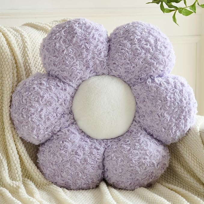 Flower Pillows, Decorative Throw Pillow with Soft Plush for Couch, Flower Shaped Pillow Home Decor Daisy Pillow for Bed (Lavender Purple, 14.9 Inches)