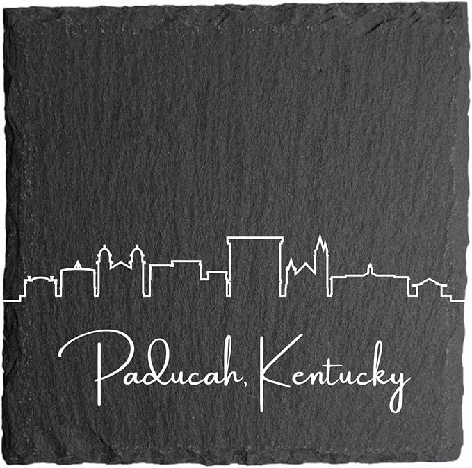 Blue Ridge Mountain Gifts - Paducah KY Skyline Coasters -Paducah Kentucky Souvenir, Slate Coasters with Minimalist Skyline, Housewarming Gift for Friends, Family, & Neighbors