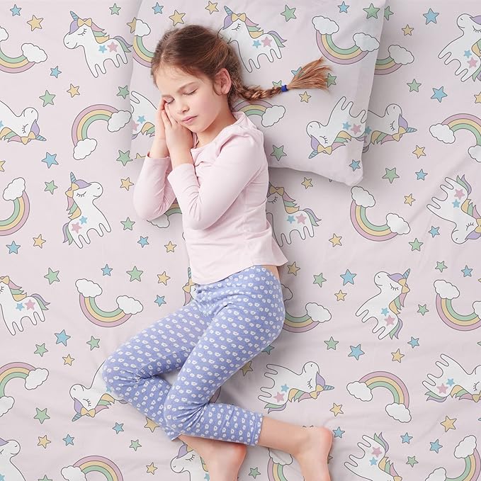 Kids Organic Viscose Derived from Bamboo Sheet Set | Twin or Full Size Fitted Bed Sheets | Oeko-Tex Certified | Cute Toddler Bedding for Girls & Boys Unicorn Full