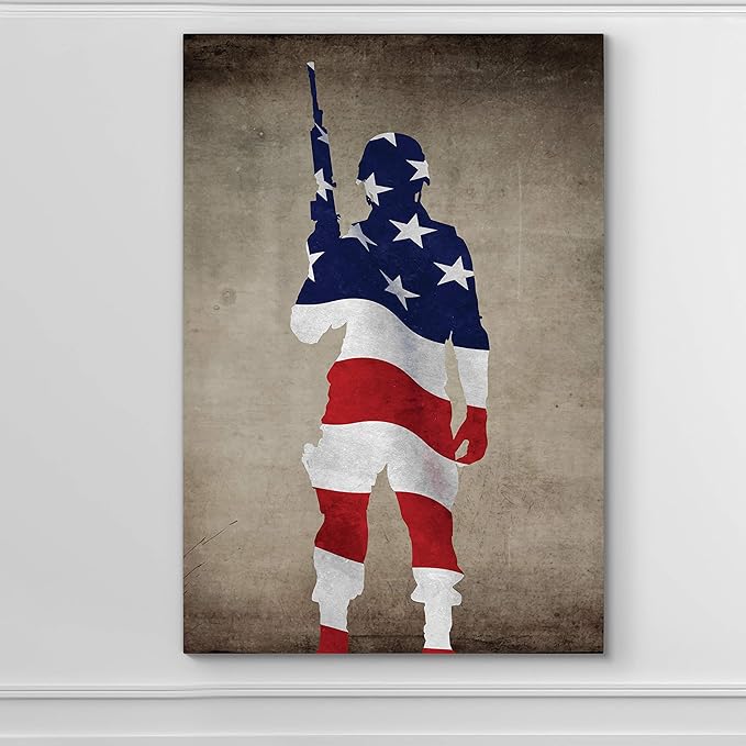 Renditions Gallery Canvas Military Wall Art Modern Paintings & Prints Decorations Victorious Flag Draped Veteran Modern American Heroes Wall Hanging for Bedroom Office Kitchen - 16"x20" LT25