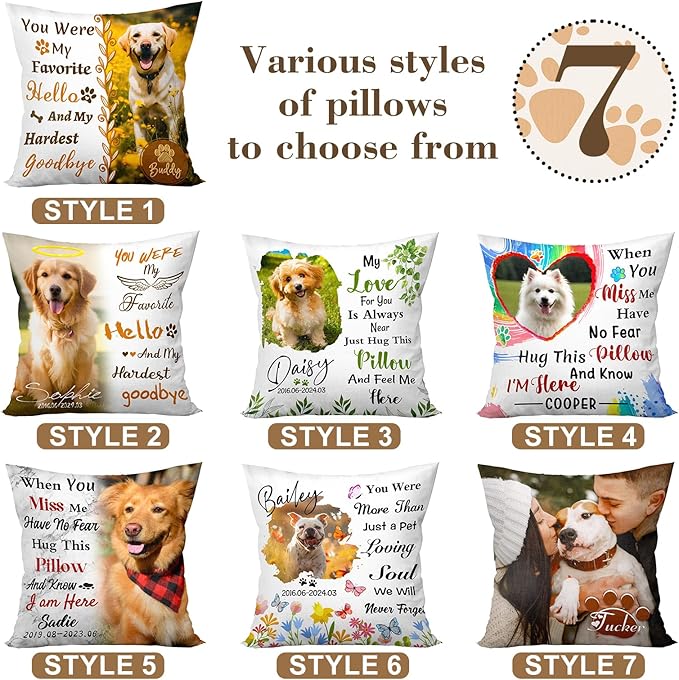 Personalized Memorial Throw Pillow with Photo (Insert Included), Sympathy Gift for Pet Loss, Customized Pillow Pets for Dog and Cat Owners (Green)