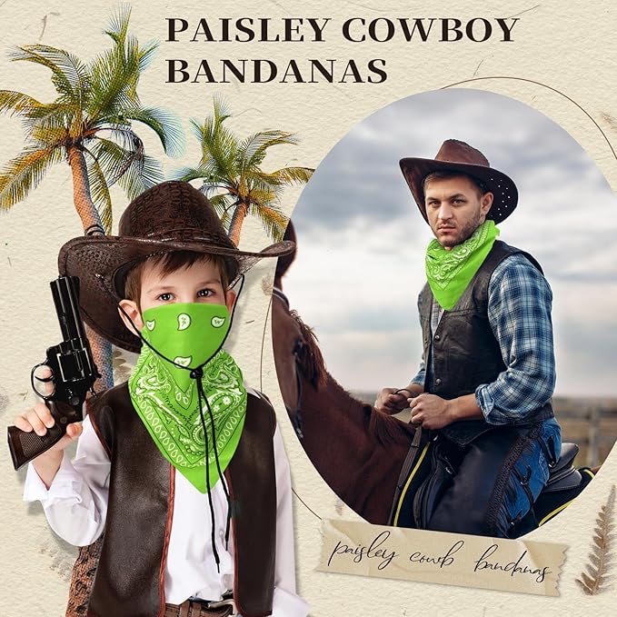Blulu 6 Pcs Neon Color Cowboy Bandanas for Men Women Assorted Paisley Pattern Handkerchiefs 22 x 22 Inch Kids Headwrap Scarfs