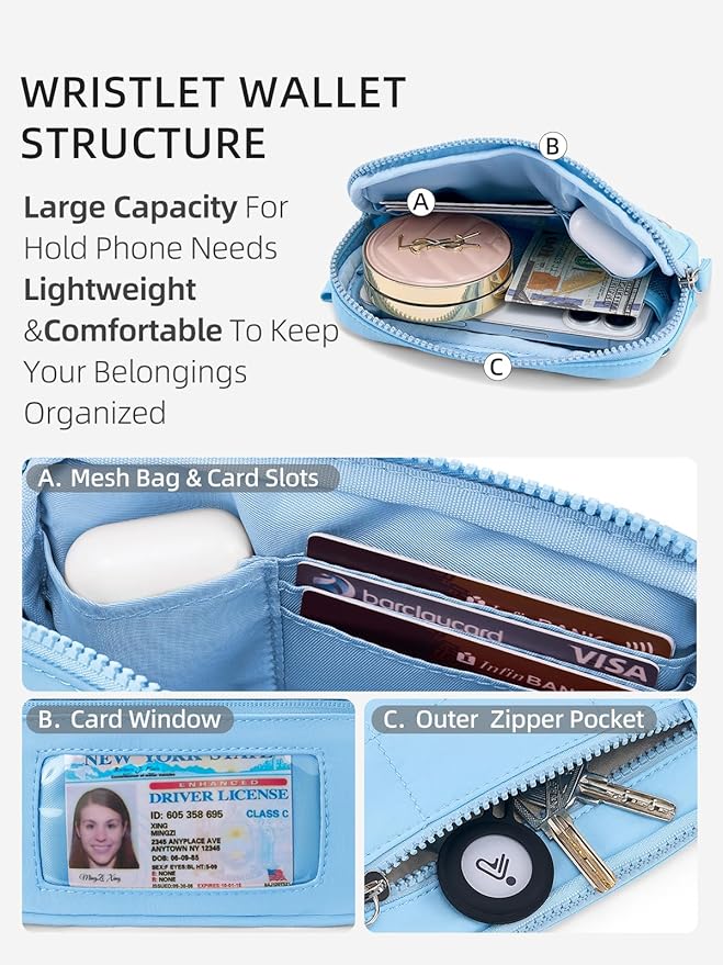 WESTBRONCO Wristlet Wallets for Women Nylon Quilted RFID Wallet with 3 Zipper Purse for Travel