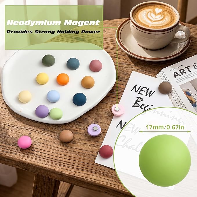 36 Pack Strong Fridge Magnets Refrigerator Colorful Matte Decorative Cute Round Resin Magnets for Whiteboard Locker Office Cabinets Dishwasher, 18 Vibrant Colors 0.71 Inch