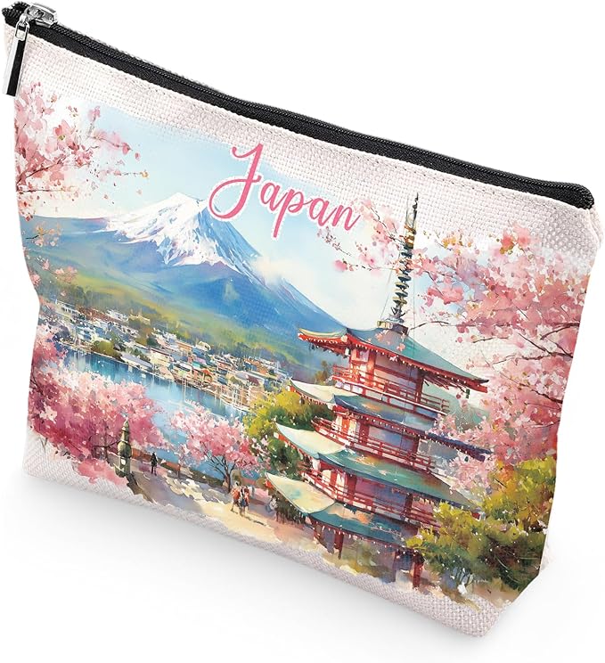 Japan Bags Travel Souvenir Gift - Japanese Gifts Mont Fuji Cherry Blossom Scenery Design Makeup Bag for Japan Enthusiasts Travelers, Japanese Pouch Travel Essentials Must Have