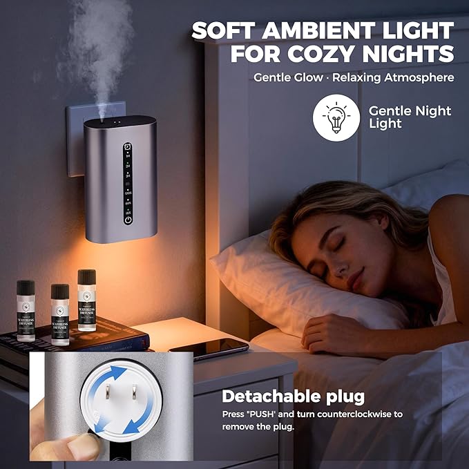 Smart Plug-in Scent Diffuser Set, Waterless Scent Diffusers Home, Cold Air Mist, Timer Control, and 3 Mist Intensity Settings, Suitable for Home, Office, and Small Spaces,White